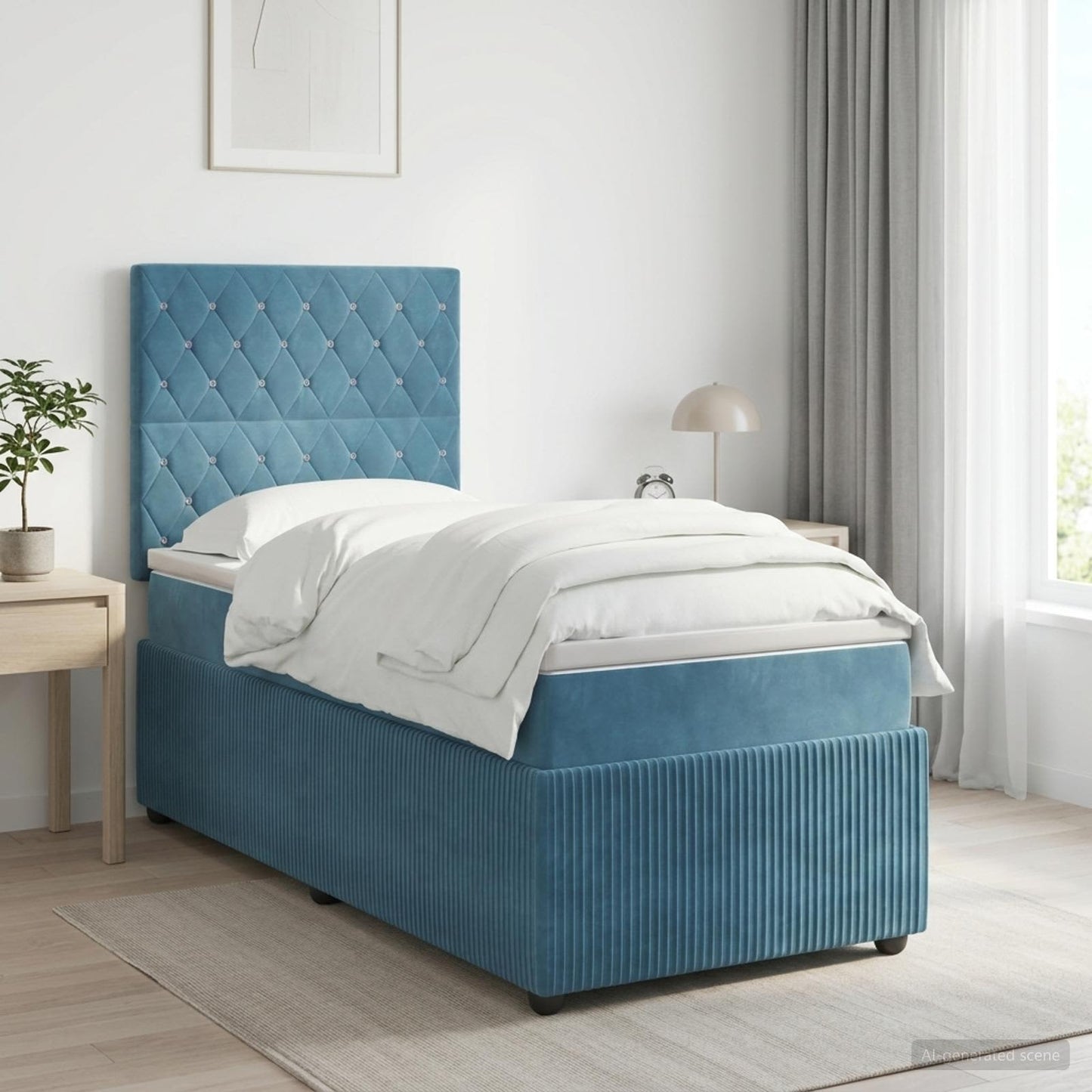 Boxmadras med topmadras med hovedgærde Blå 90 x 200 cm Fløjl
