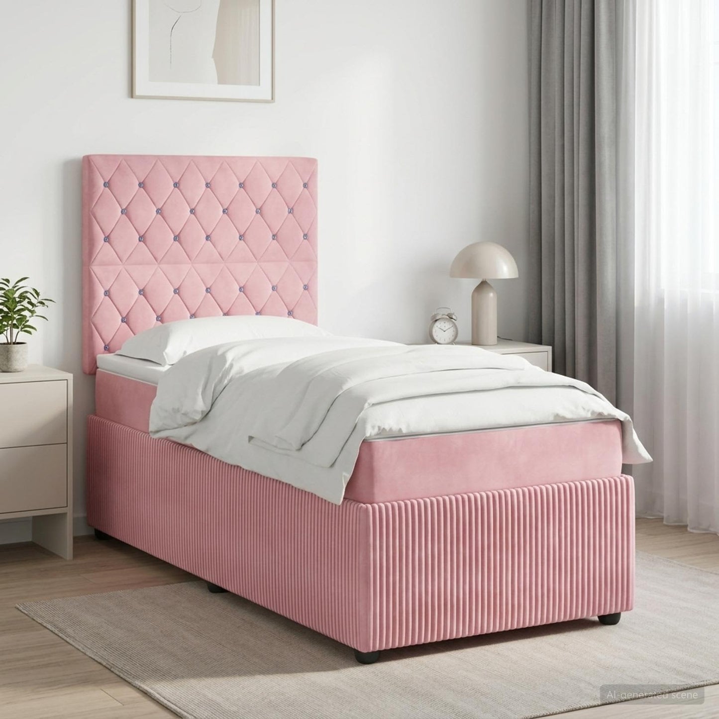 Boxmadras med topmadras Lyserød 90 x 190 cm Fløjl