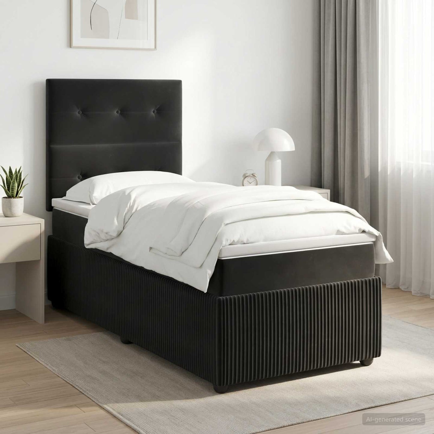 Boxmadras med topmadras med hovedgærde Sort 80 x 200 cm Fløjl