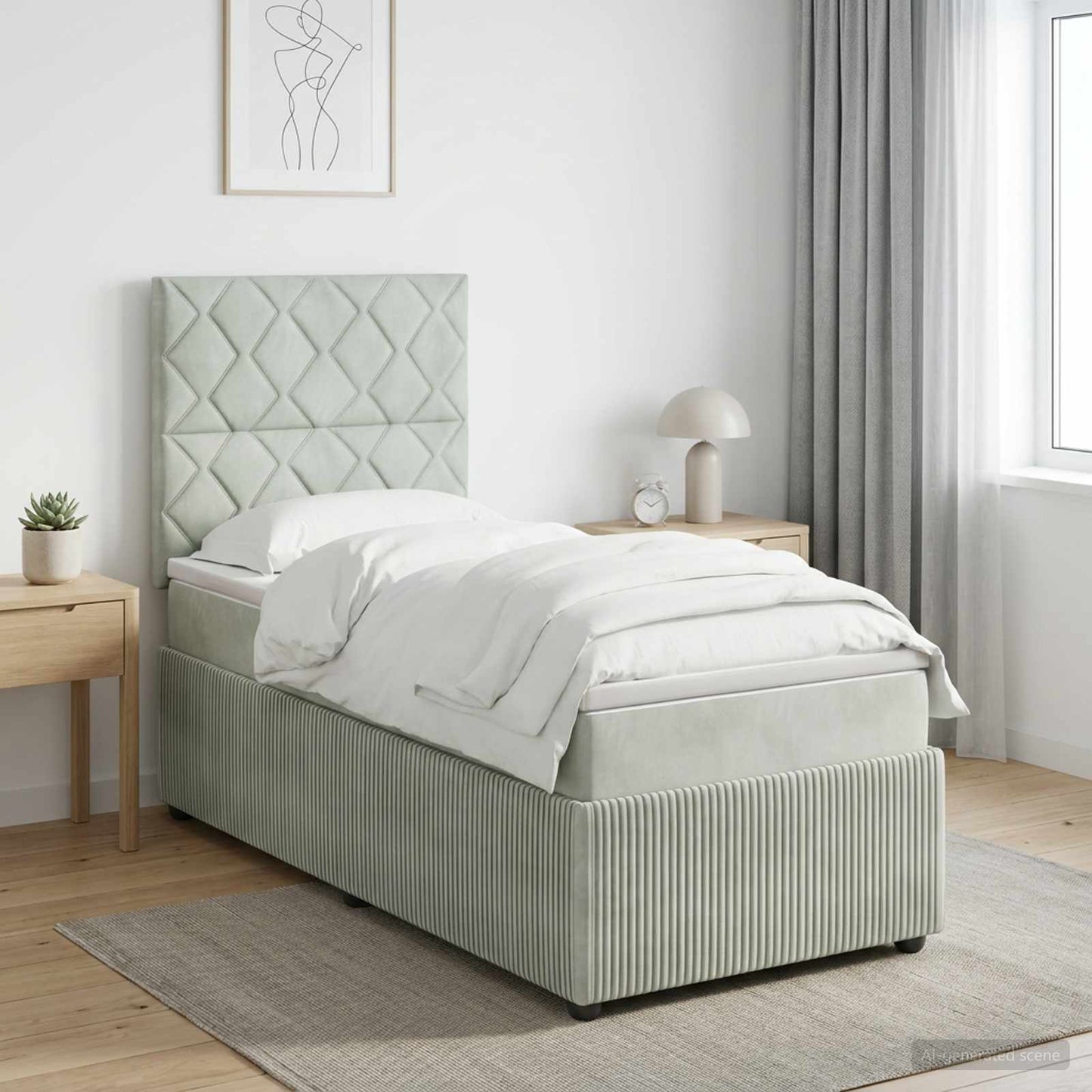 Boxmadras med topmadras Lysegrå 100 x 200 cm Fløjl