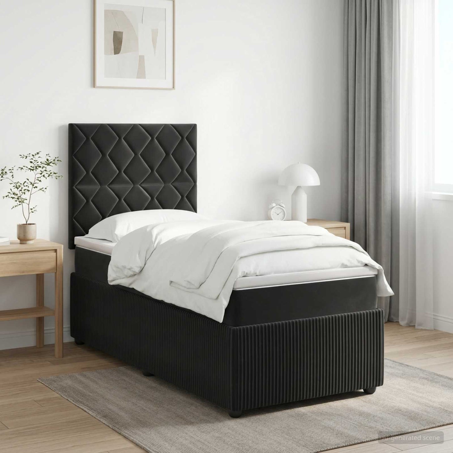 Boxmadras med topmadras med hovedgærde Sort 100 x 200 cm Fløjl