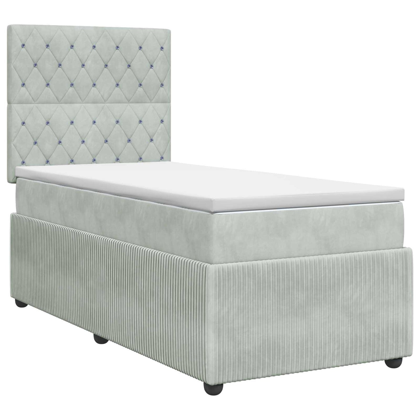 Boxmadras med topmadras Lysegrå 90 x 190 cm Fløjl