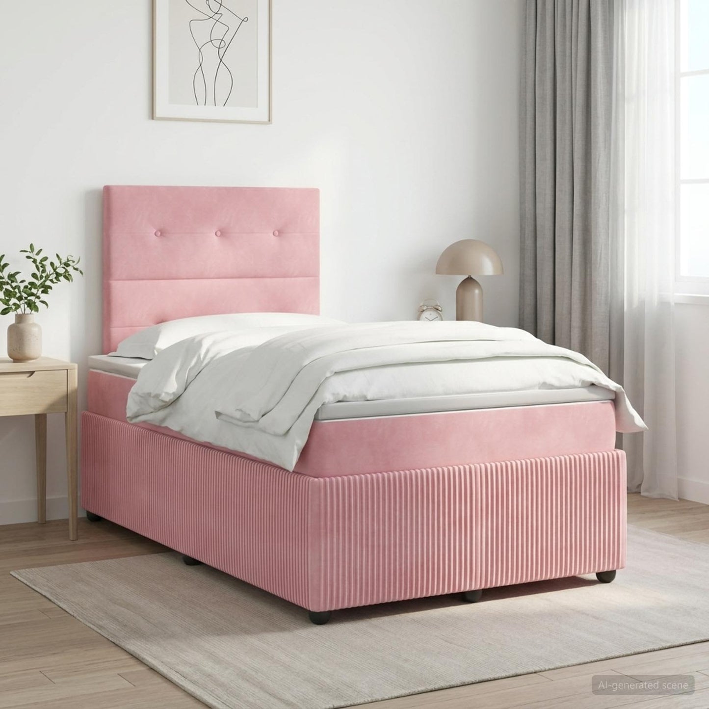 Boxmadras med topmadras Lyserød 120 x 190 cm Fløjl