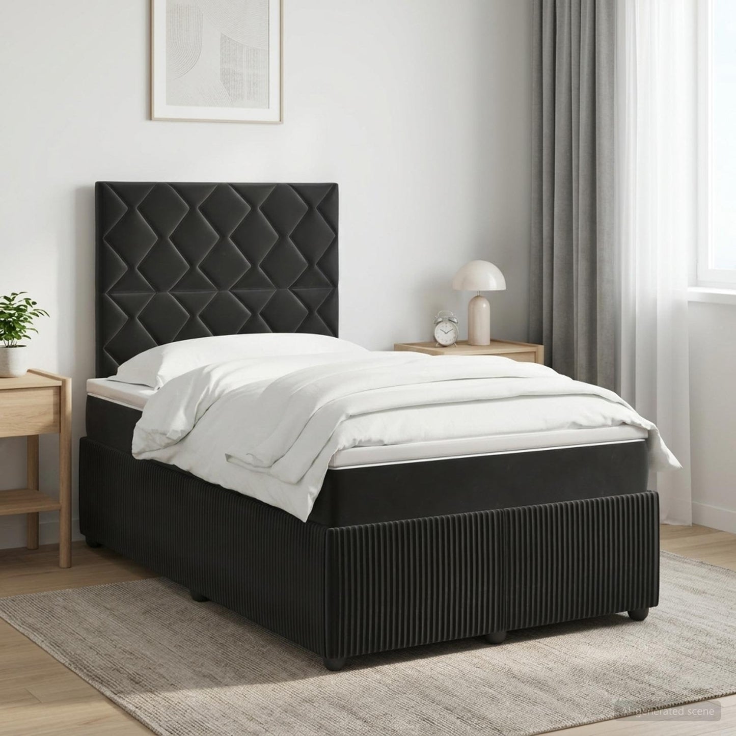 Boxmadras med topmadras med hovedgærde Sort 120 x 190 cm Fløjl