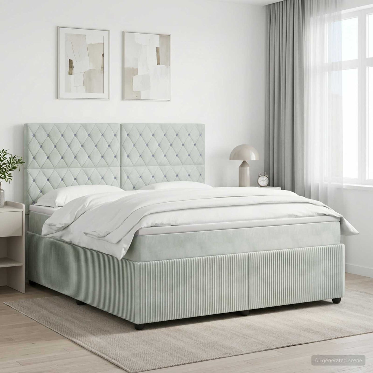 Boxmadras med topmadras Lysegrå 140 x 190 cm Fløjl