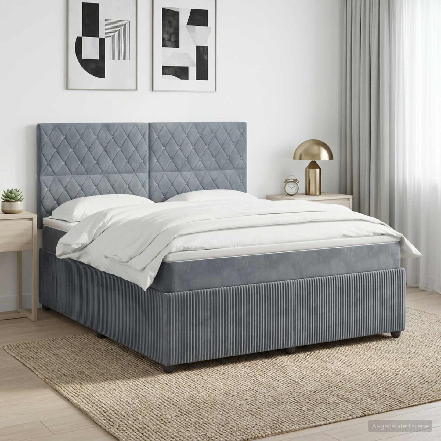 Boxmadras med topmadras Mørkegrå 140 x 190 cm Fløjl