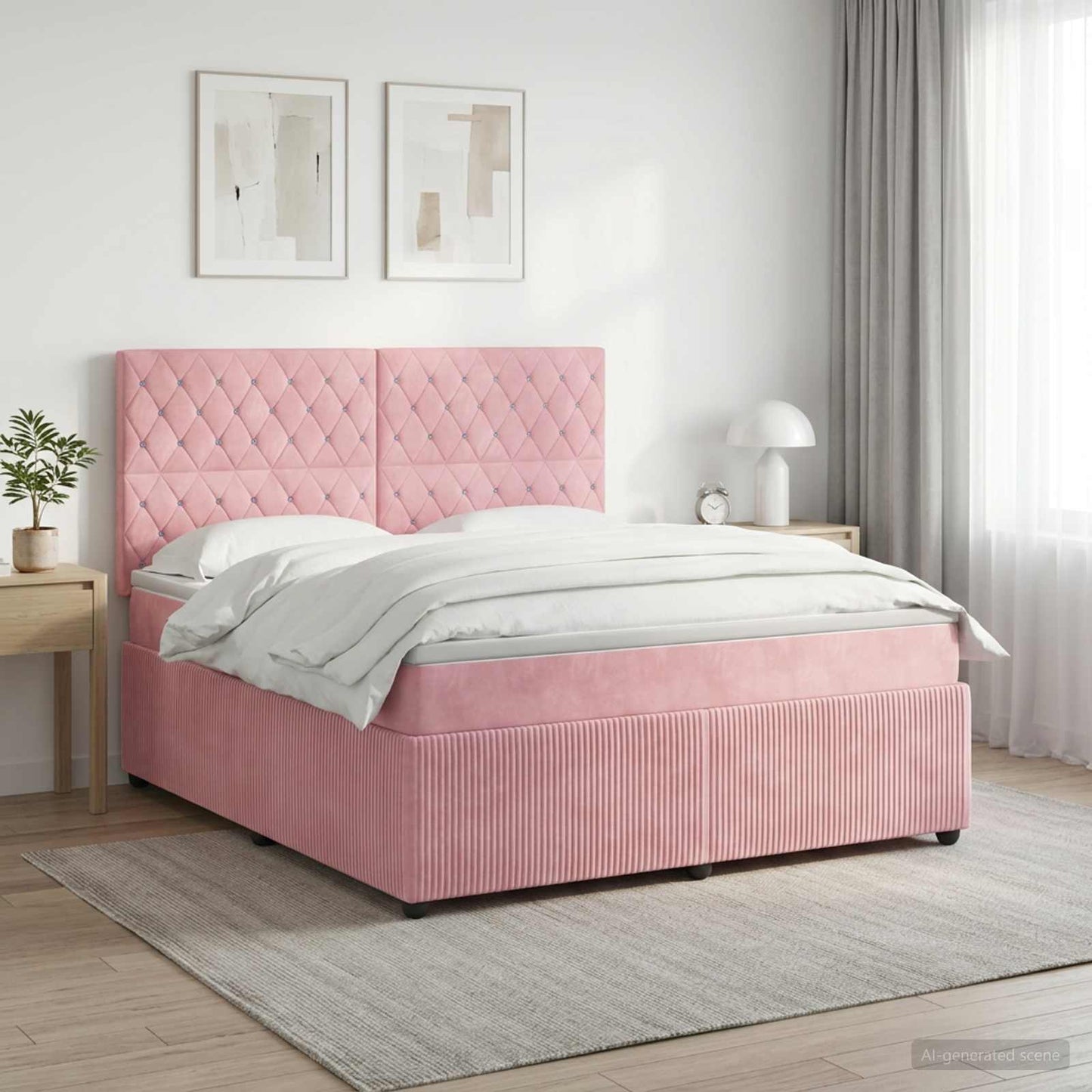 Boxmadras med topmadras Lyserød 180 x 200 cm Fløjl