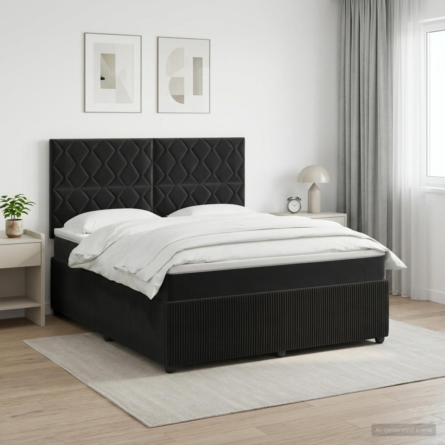 Boxmadras med topmadras med hovedgærde Sort 160 x 200 cm Fløjl