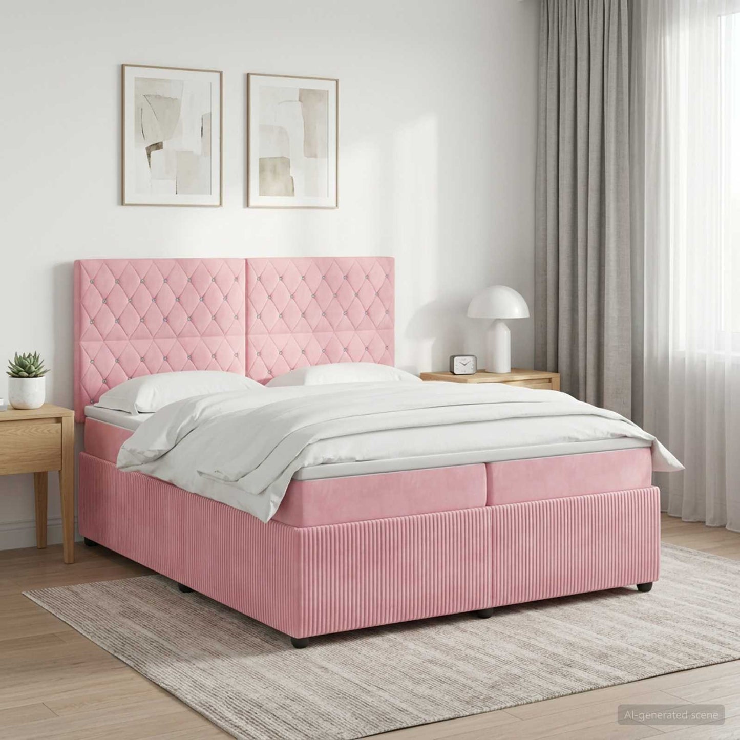 Boxmadras med topmadras Lyserød 200 x 200 cm Fløjl
