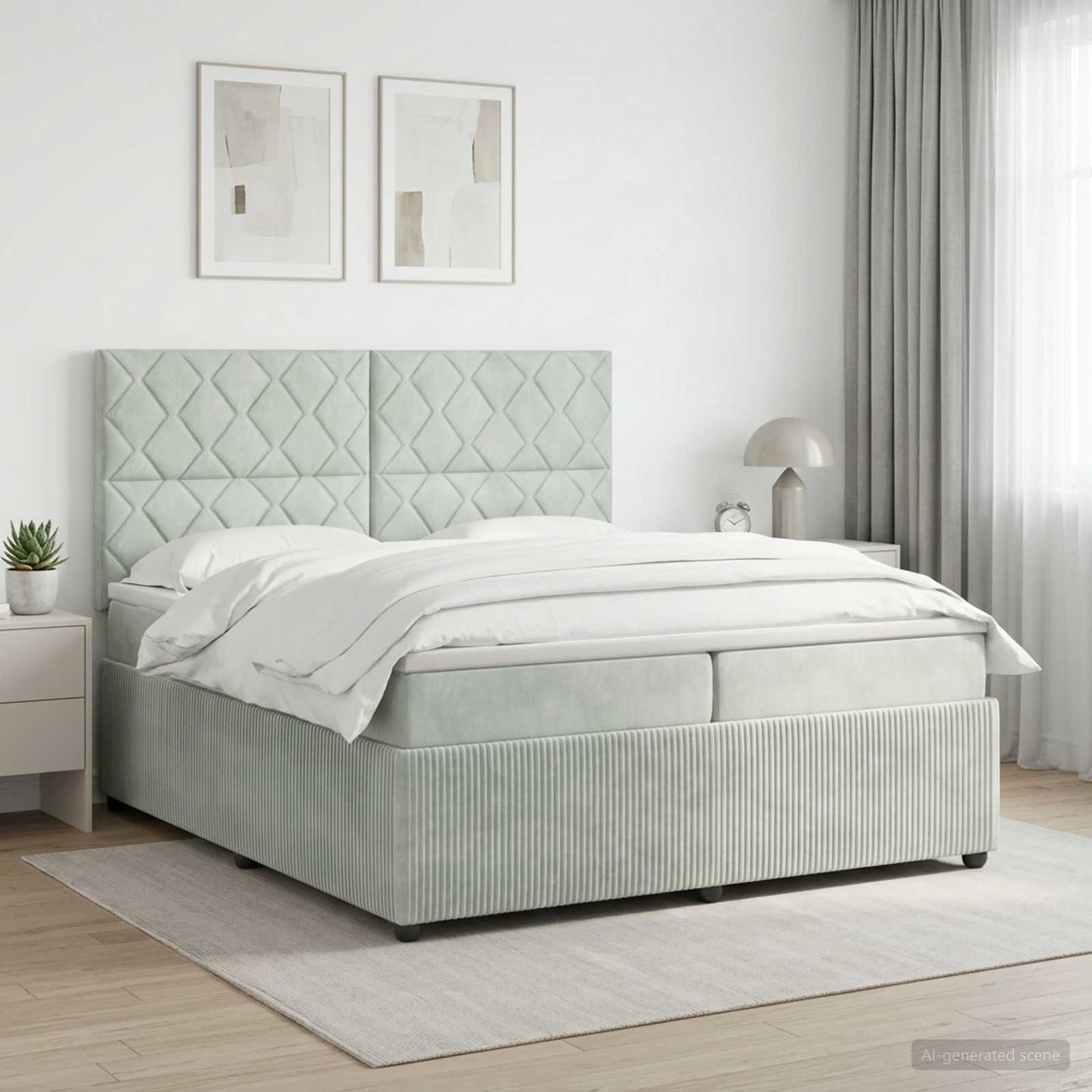 Boxmadras med topmadras Lysegrå 200 x 200 cm Fløjl