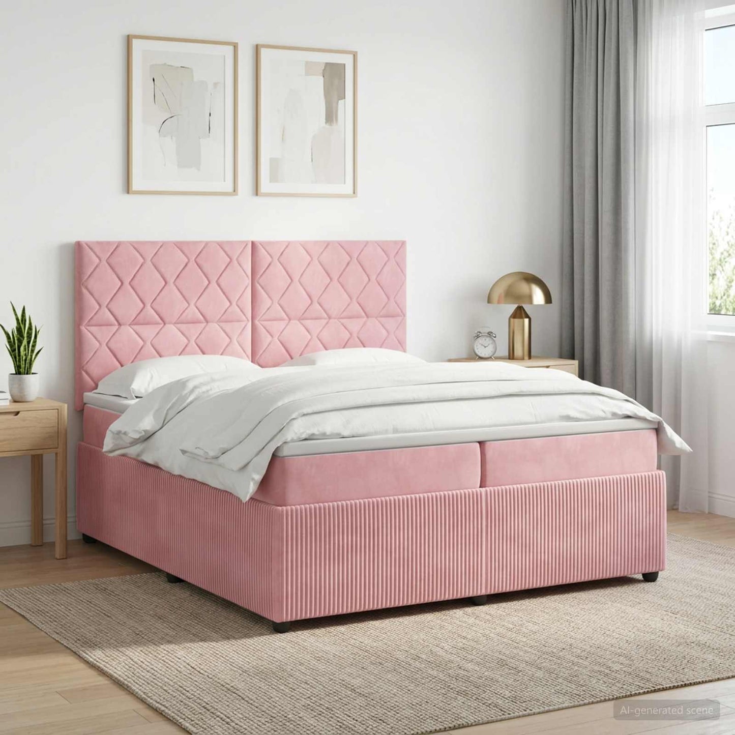 Boxmadras med topmadras Lyserød 200 x 200 cm Fløjl