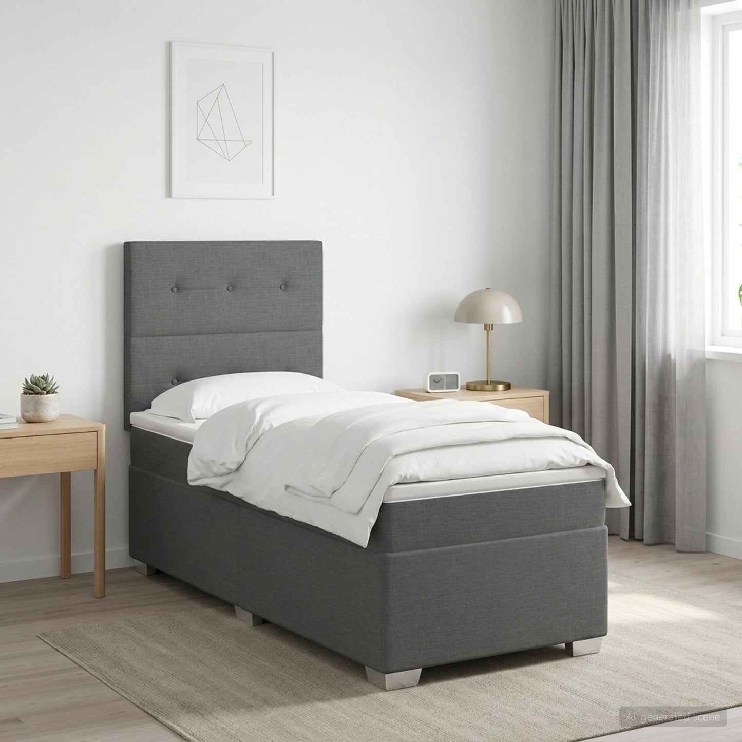 Boxmadras med topmadras Mørkegrå 100 x 200 cm Stof