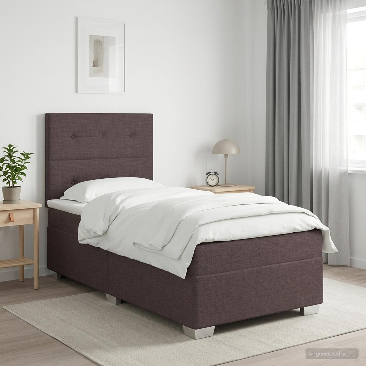 Boxmadras med topmadras Mørk Brun 90 x 200 cm Stof