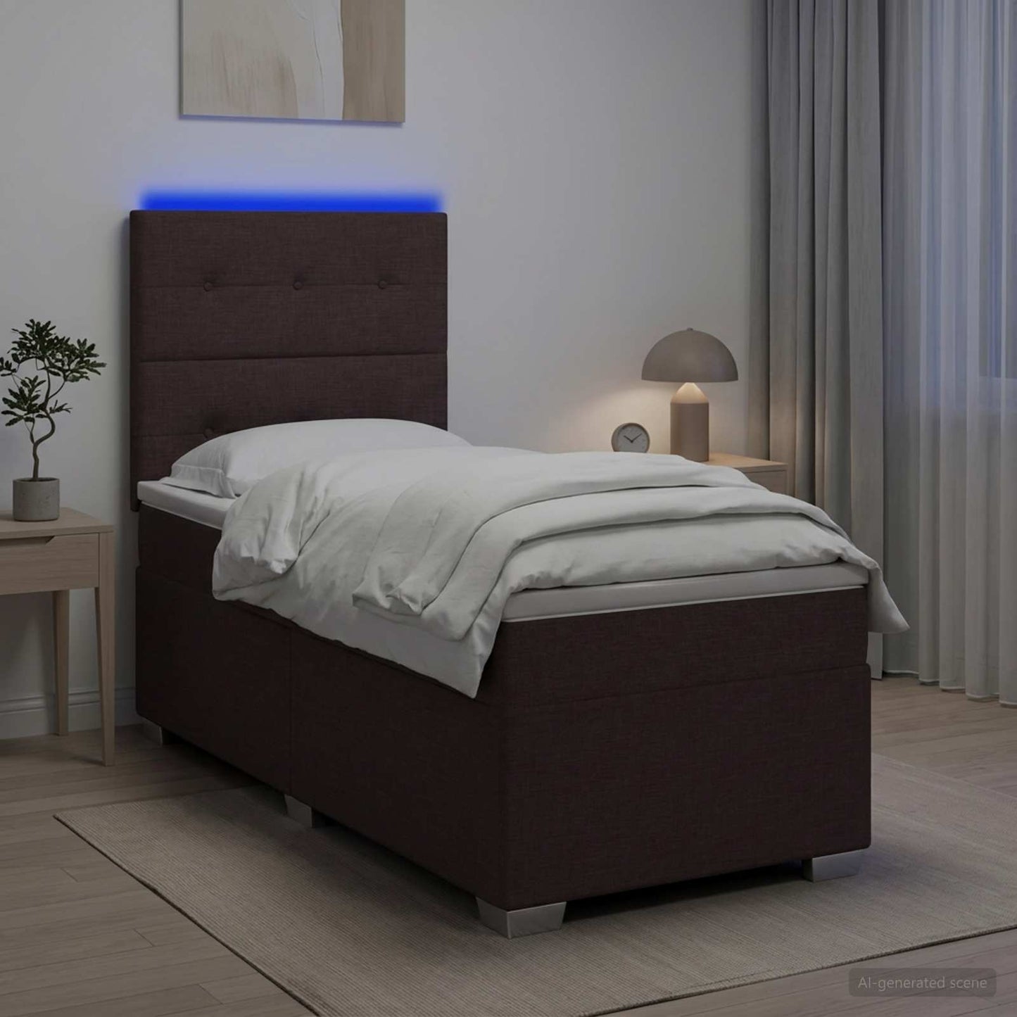 Boxmadras med topmadras Mørk Brun 90 x 190 cm Stof