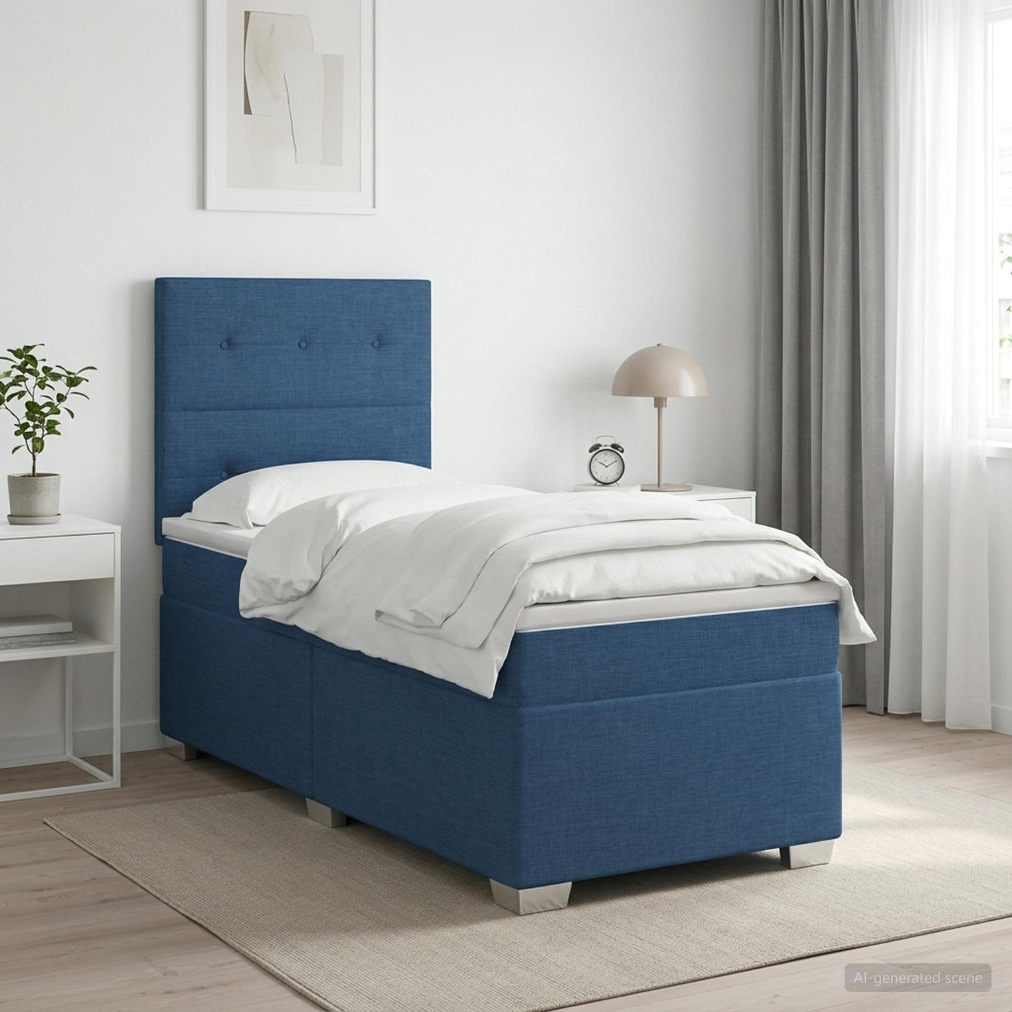 Boxmadras med topmadras med hovedgærde Blå 90 x 190 cm Stof