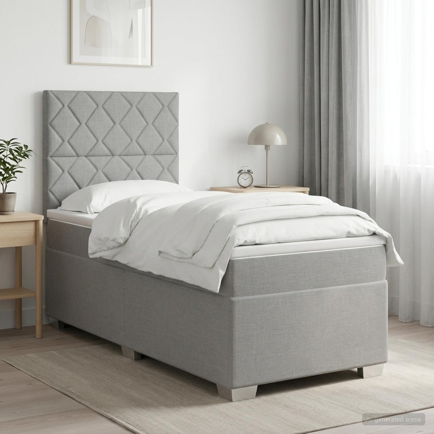 Boxmadras med topmadras med hovedgærde Lysegrå 80 x 200 cm Stof