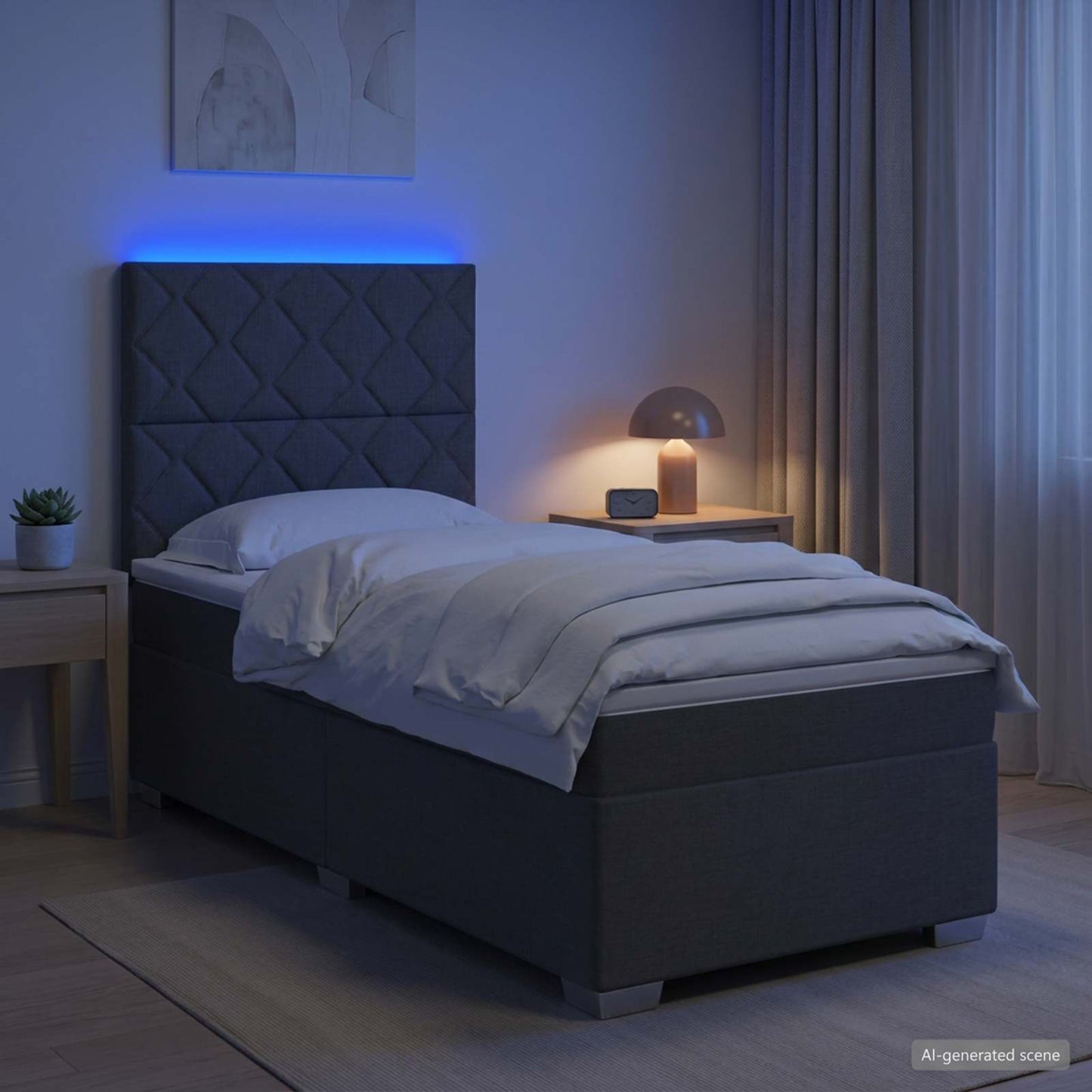 Box Spring Seng med Madras og LED Mørkegrå 90 x 190 cm Stof
