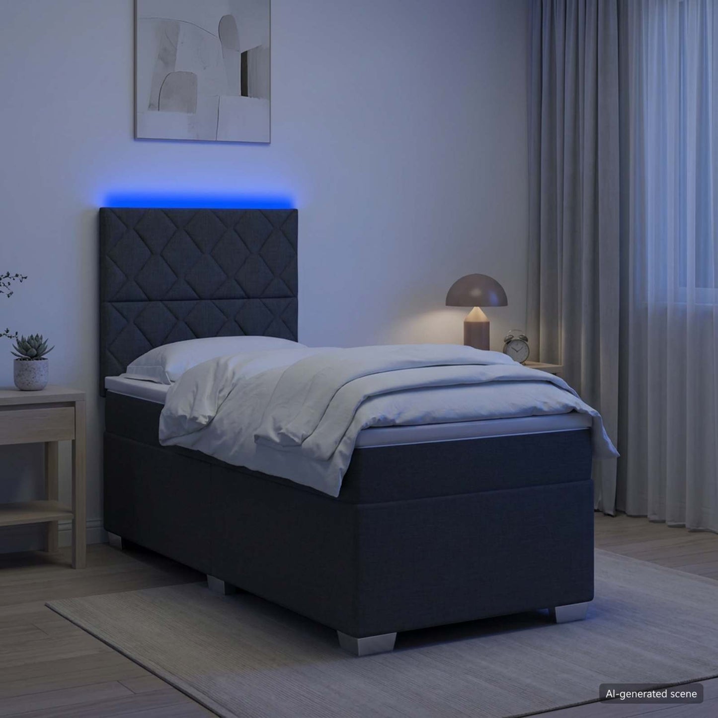 Box Spring Seng med Madras og LED Mørkegrå 90 x 190 cm Stof