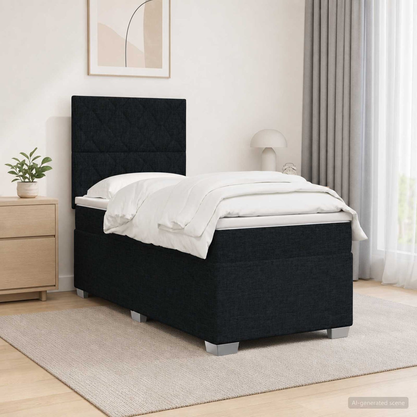 Boxmadras med topmadras med hovedgærde Sort 80 x 200 cm Stof