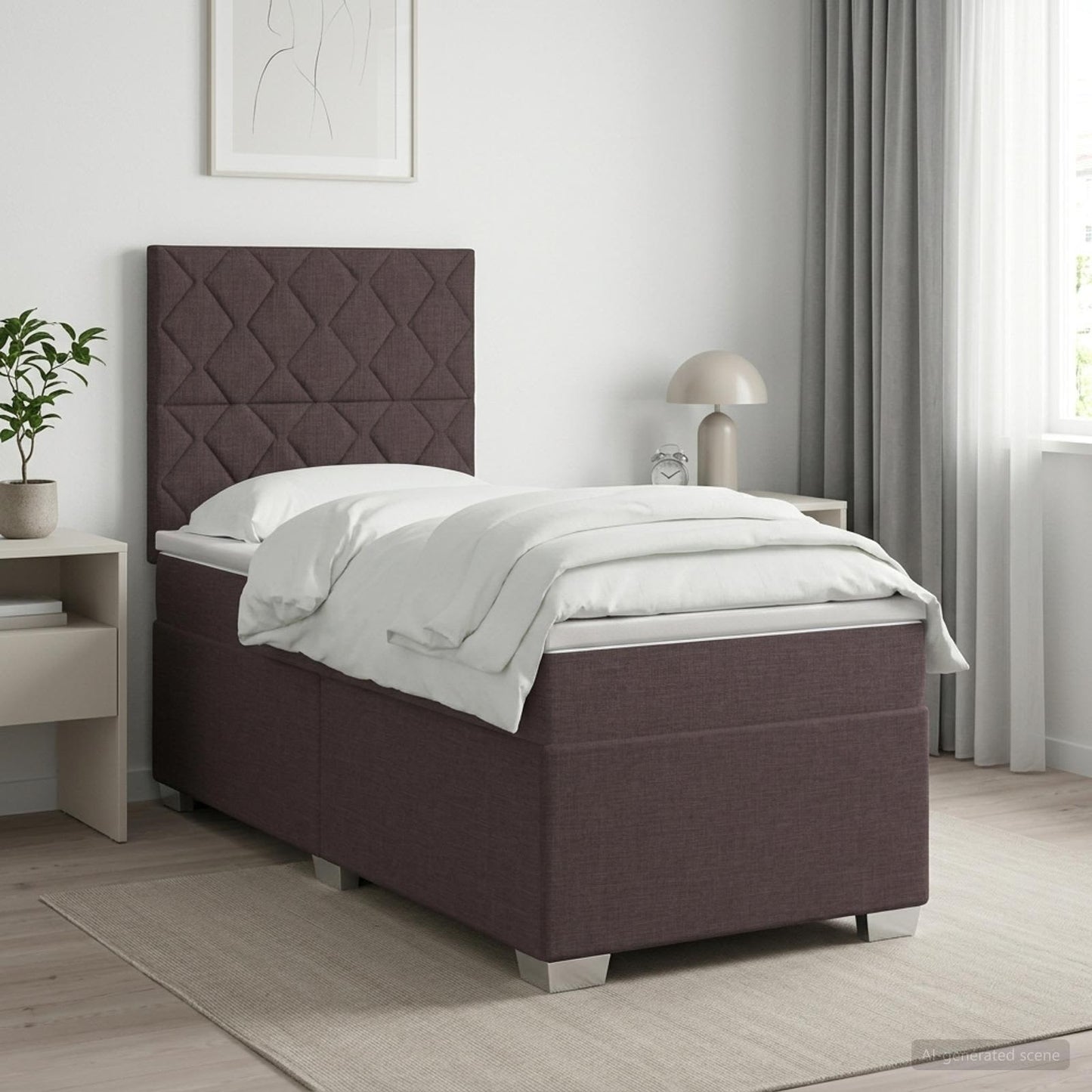 Boxmadras med topmadras Mørk Brun 80 x 200 cm Stof