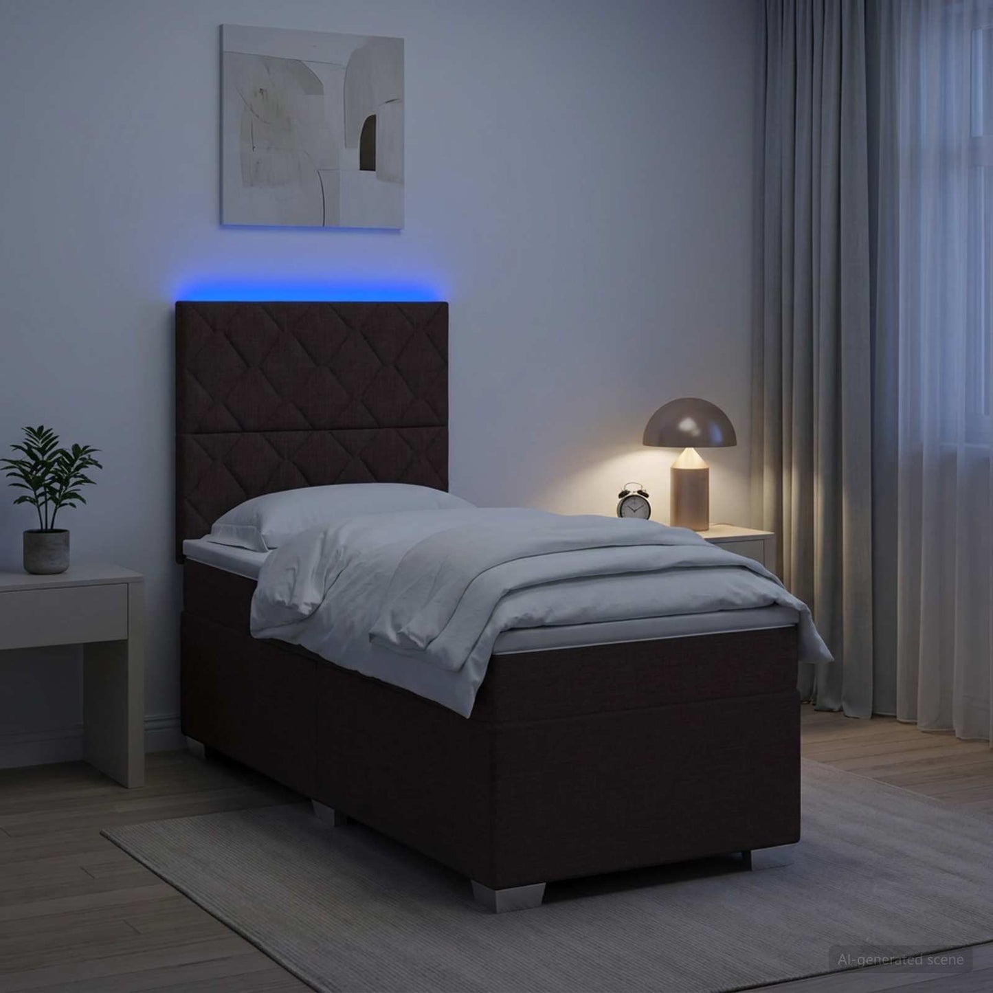 Boxmadras med topmadras Mørk Brun 90 x 190 cm Stof