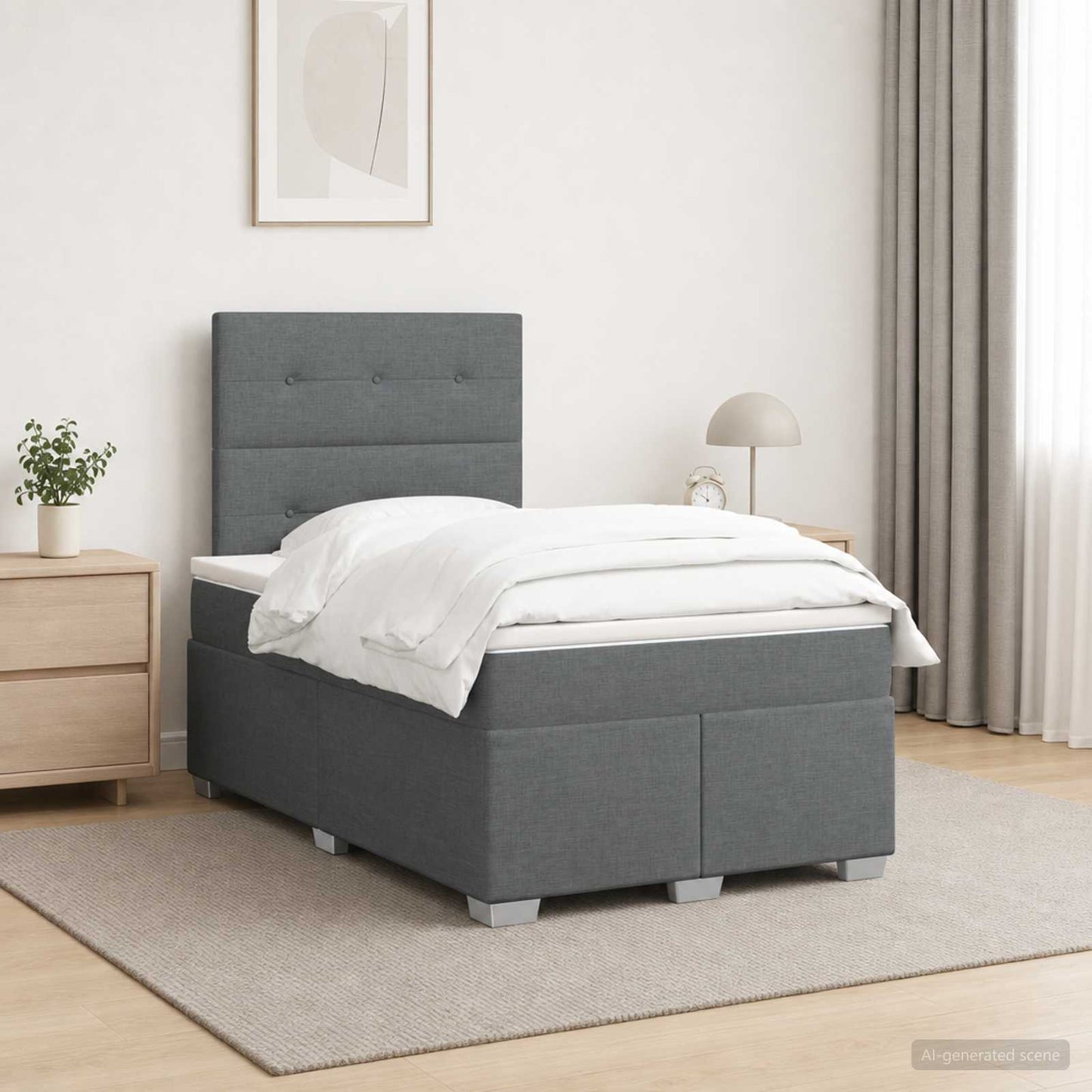 Boxmadras med topmadras Mørkegrå 120 x 190 cm Stof