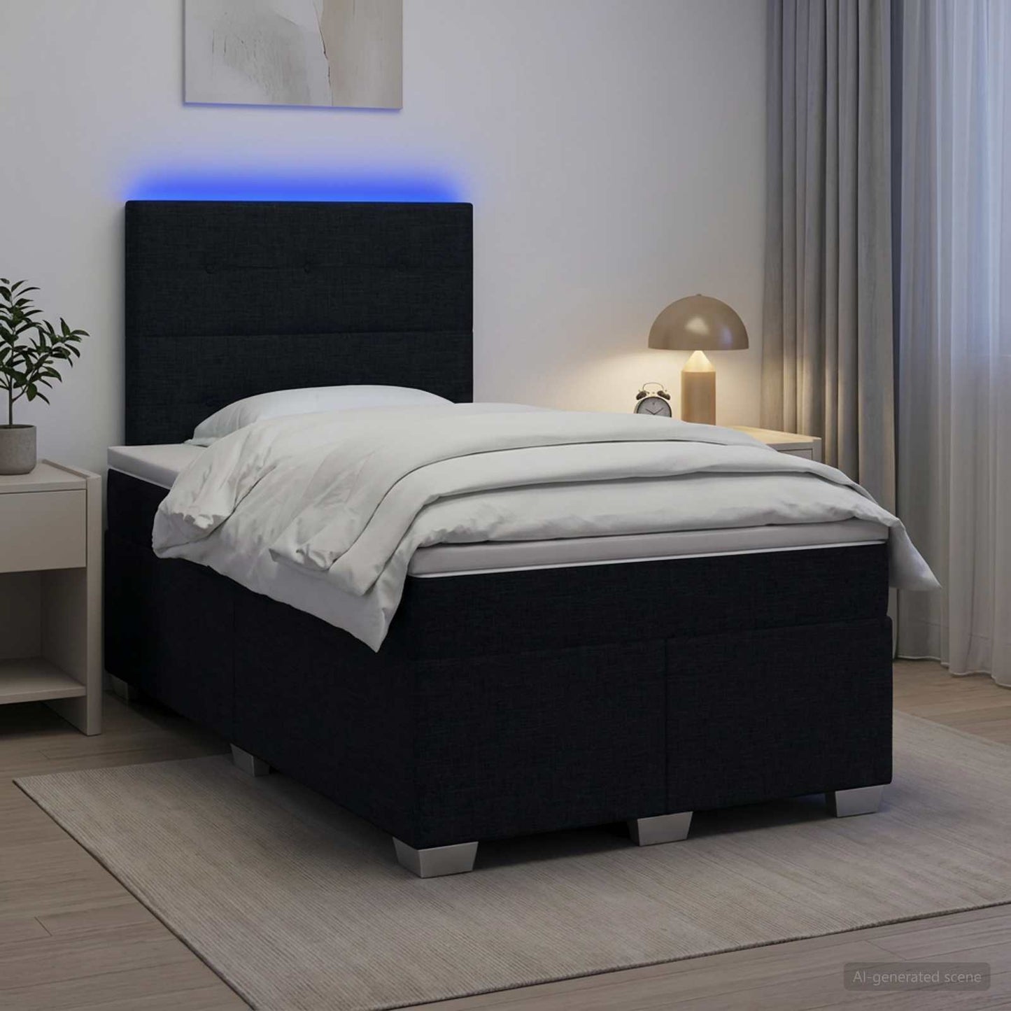 Boxmadras med topmadras med hovedgærde Sort 120 x 200 cm Stof