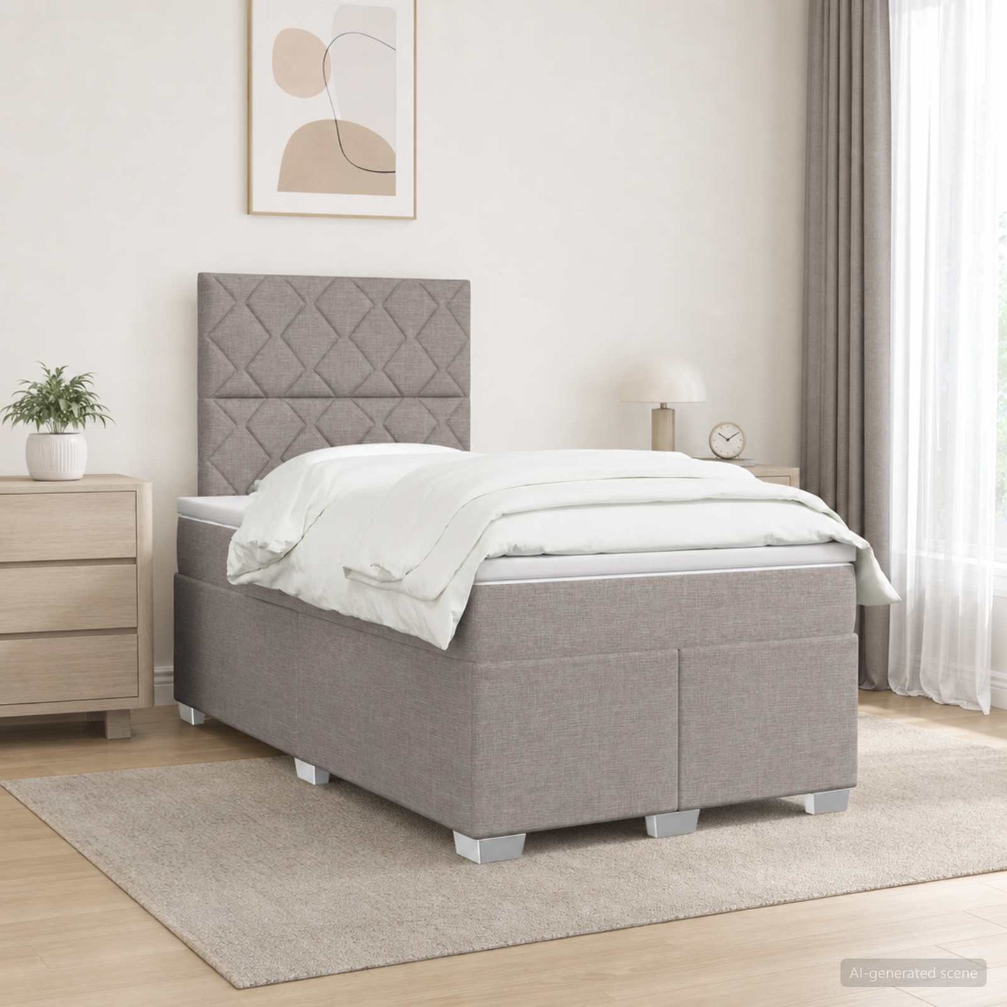 Boxmadras med topmadras Gråbrun 120 x 190 cm Stof