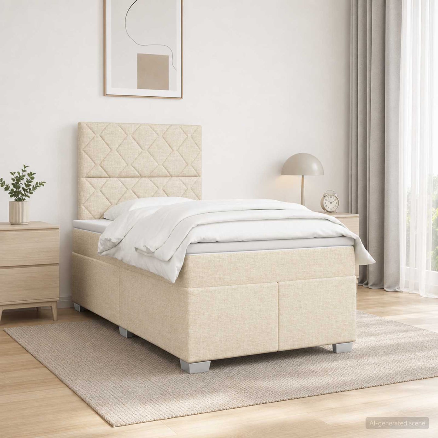 Boxmadras med topmadras Cremefarvet 120 x 190 cm Stof