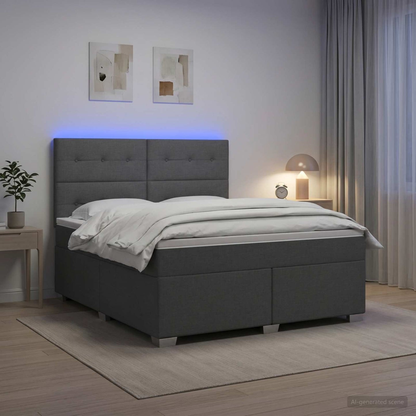Boxmadras med topmadras Mørkegrå 180 x 200 cm Stof