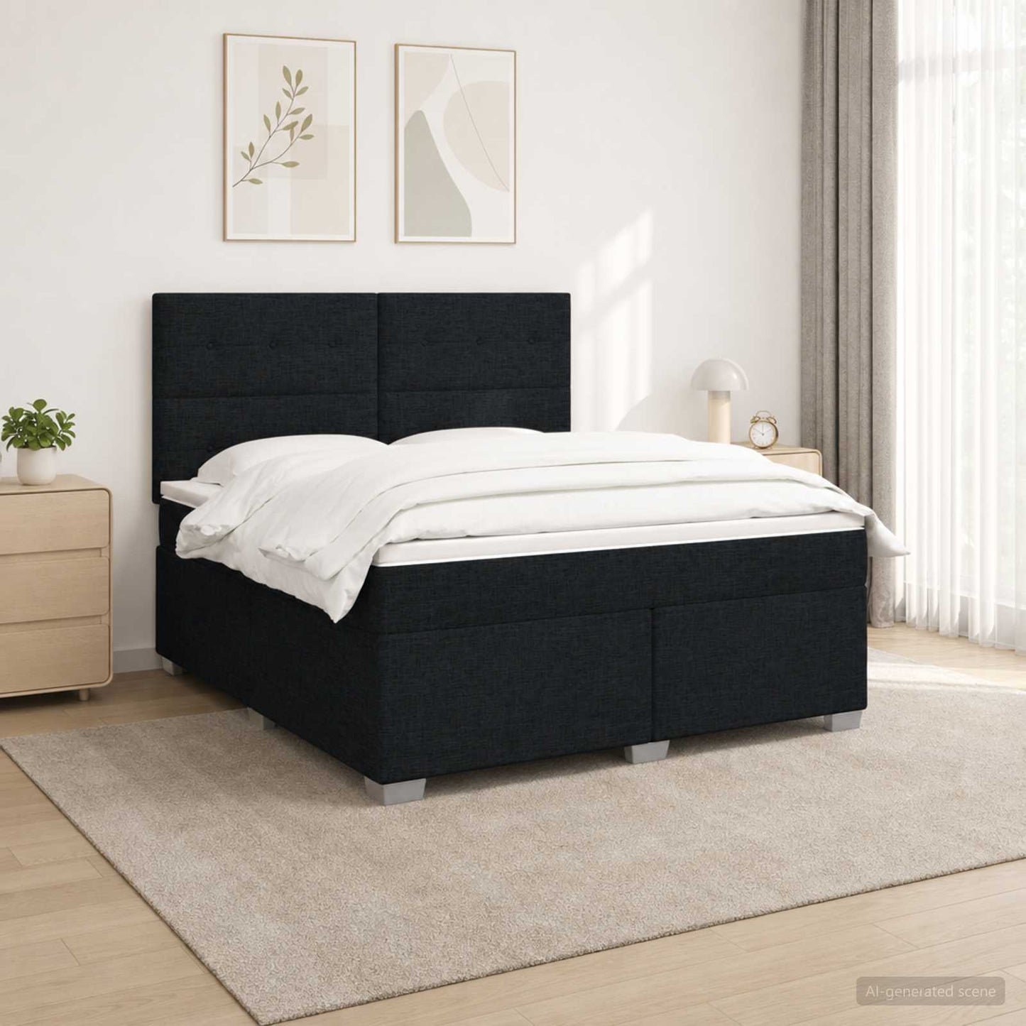 Boxmadras med topmadras med hovedgærde Sort 140 x 190 cm Stof