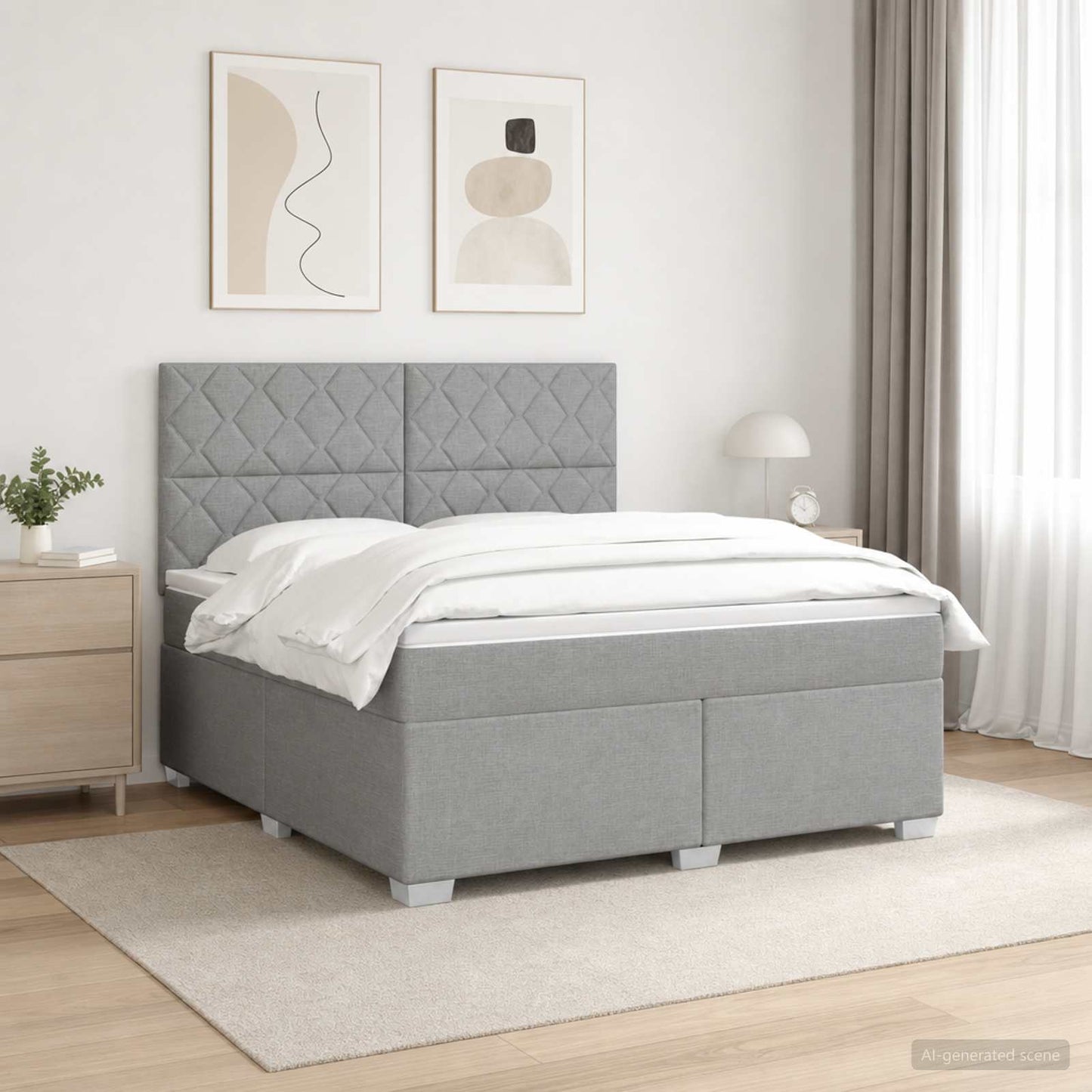 Boxmadras med topmadras Lysegrå 180 x 200 cm Stof