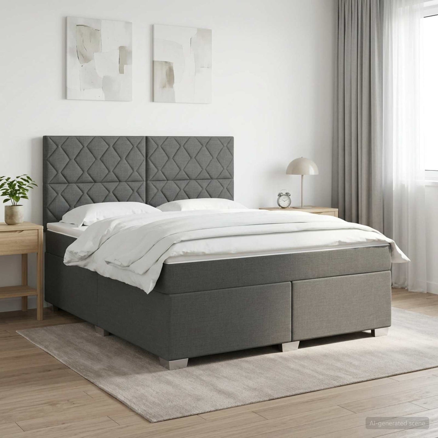 Boxmadras med topmadras Mørkegrå 160 x 200 cm Stof