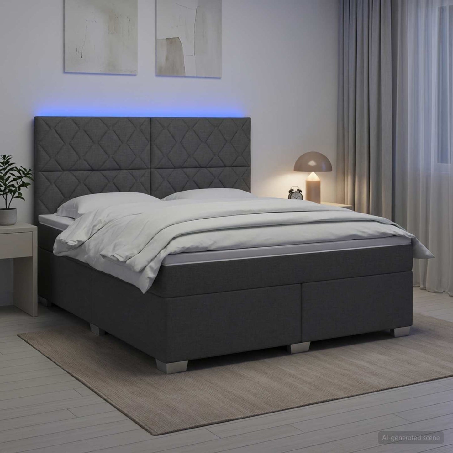 Boxmadras med topmadras Mørkegrå 180 x 200 cm Stof