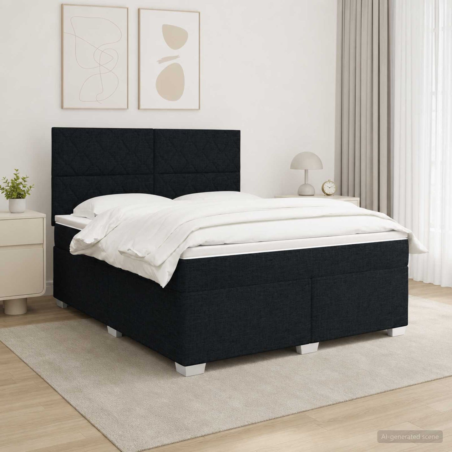 Boxmadras med topmadras med hovedgærde Sort 140 x 190 cm Stof