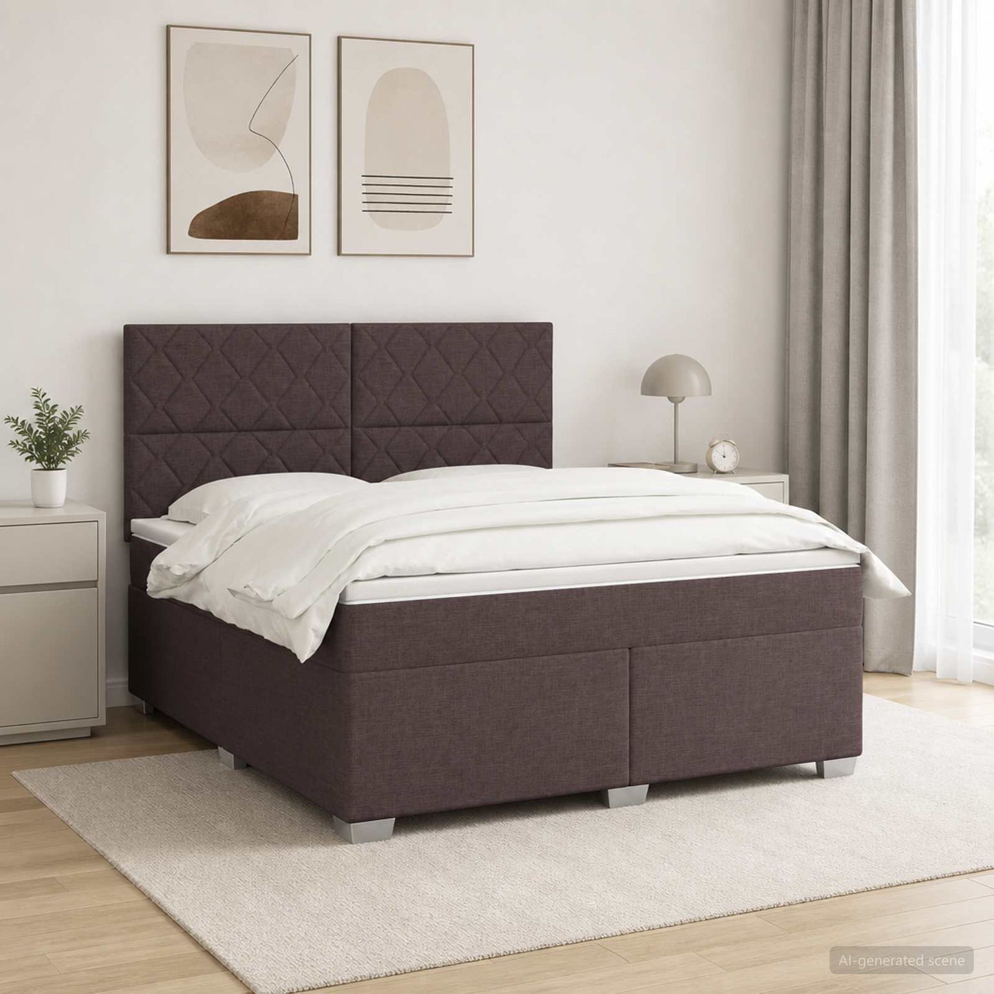 Boxmadras med topmadras Mørk Brun 140 x 200 cm Stof