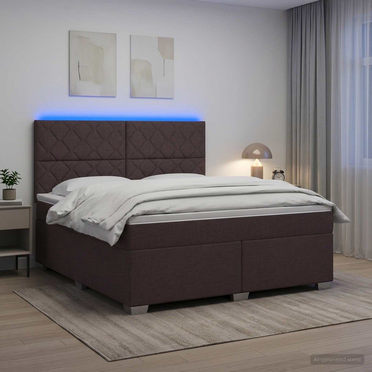 Boxmadras med topmadras Mørk Brun 180 x 200 cm Stof