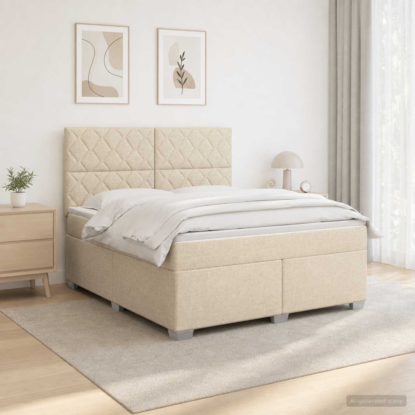 Boxmadras med topmadras Cremefarvet 180 x 200 cm Stof