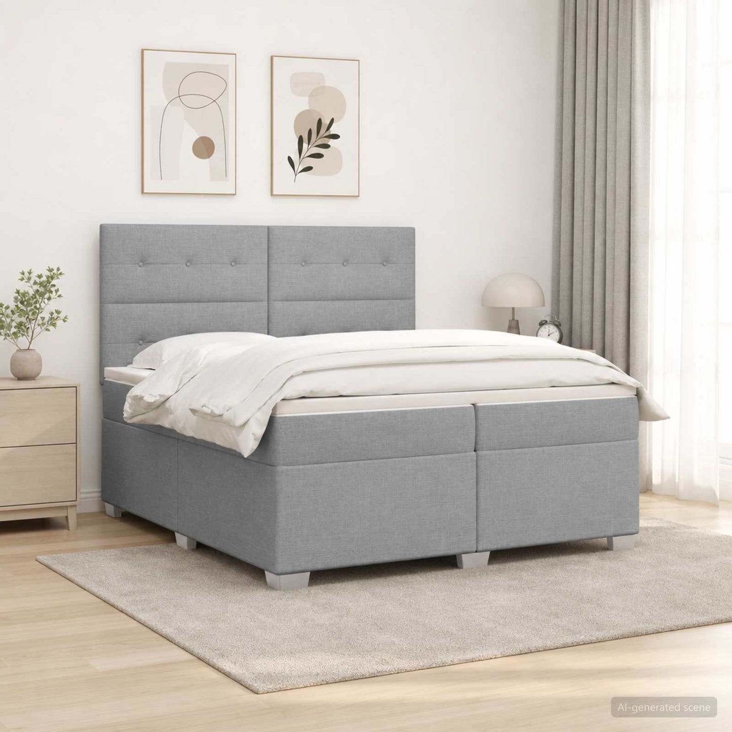 Boxmadras med topmadras Lysegrå 200 x 200 cm Stof