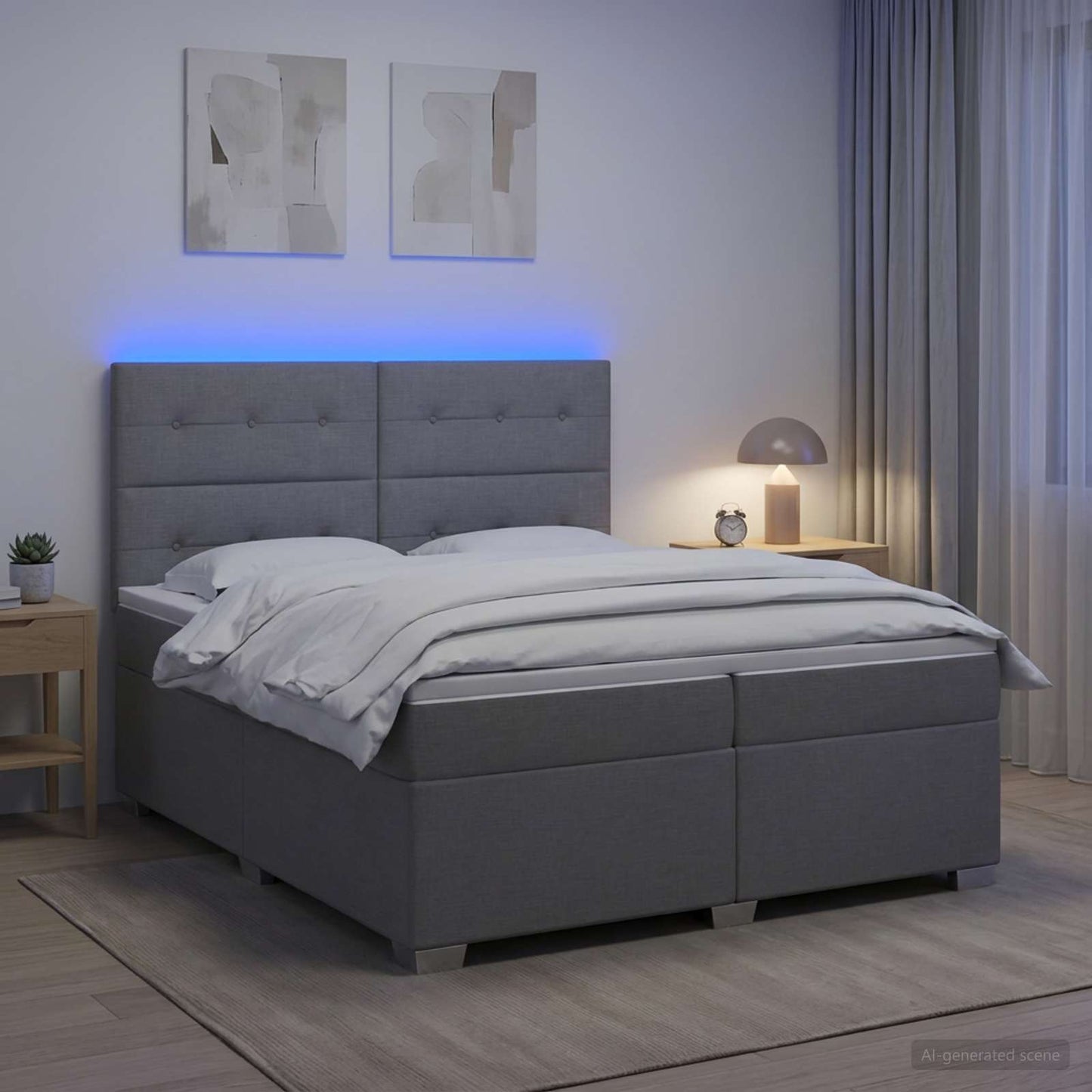 Boxmadras med topmadras Lysegrå 200 x 200 cm Stof