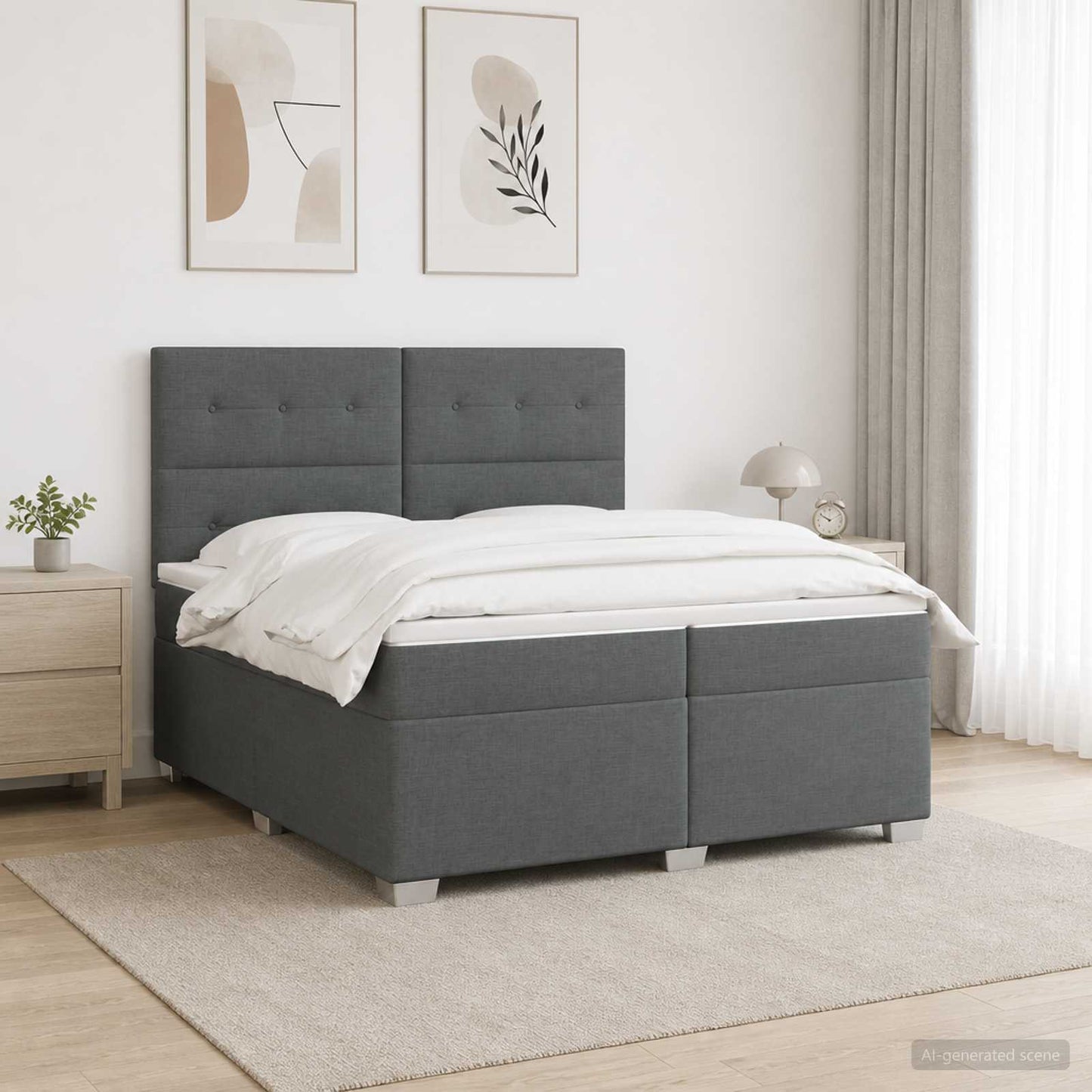 Boxmadras med topmadras Mørkegrå 200 x 200 cm Stof