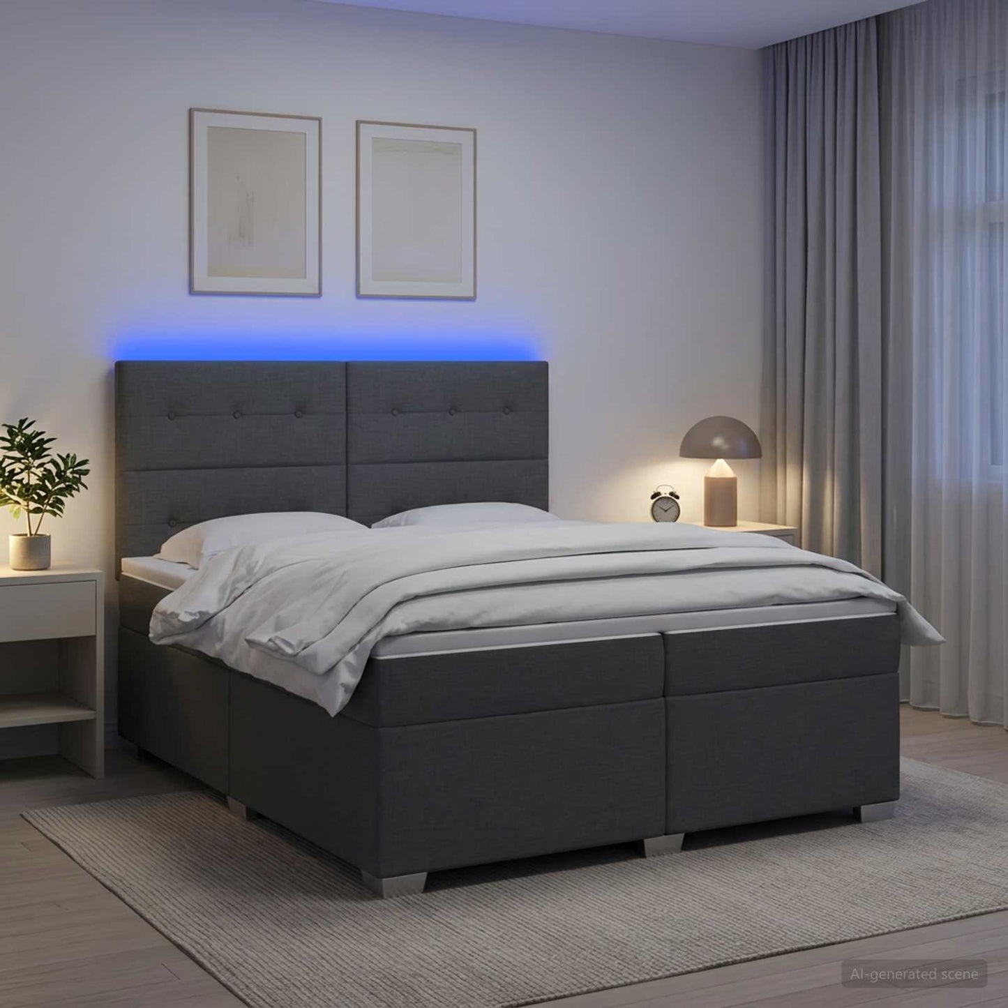 Boxmadras med topmadras Mørkegrå 200 x 200 cm Stof