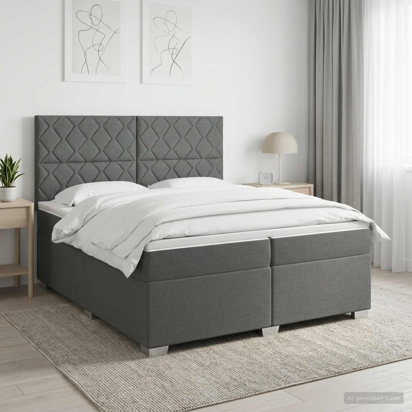Boxmadras med topmadras Mørkegrå 200 x 200 cm Stof