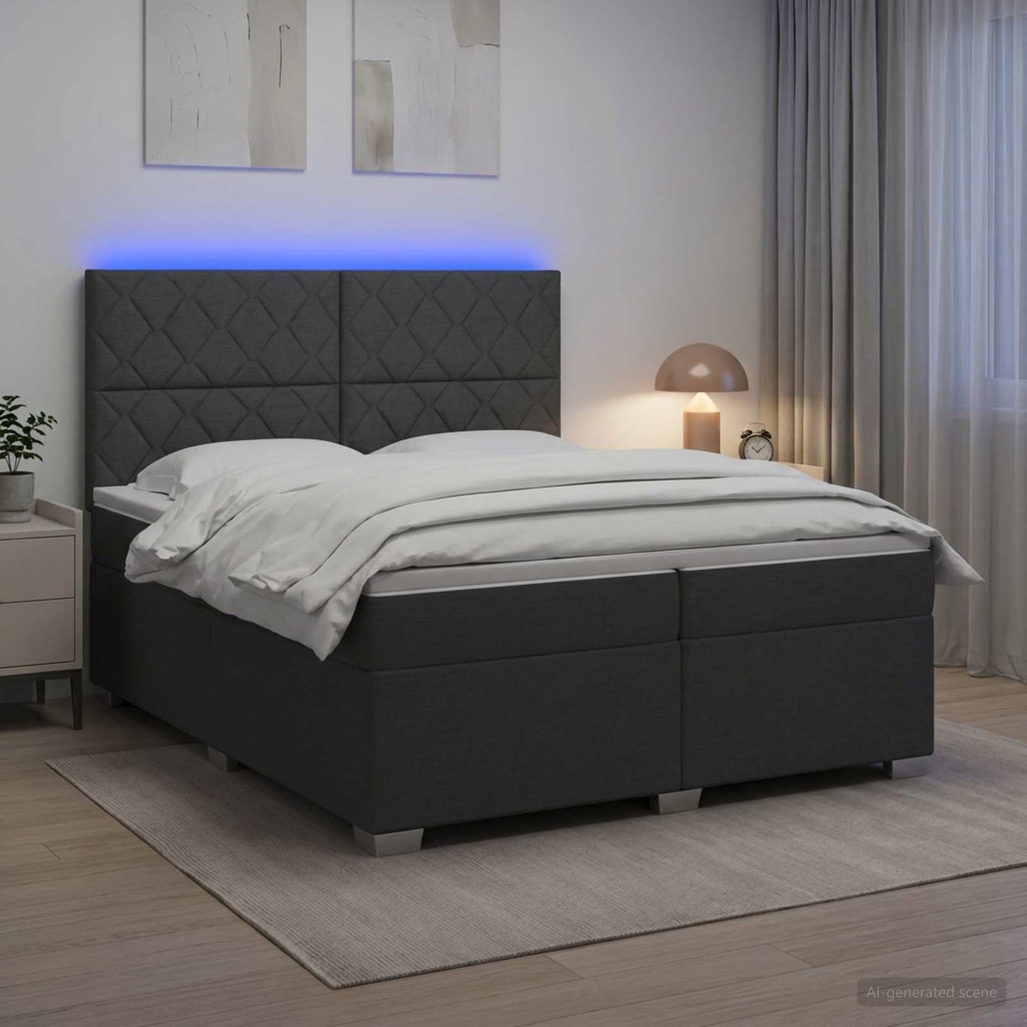 Boxmadras med topmadras Mørkegrå 200 x 200 cm Stof