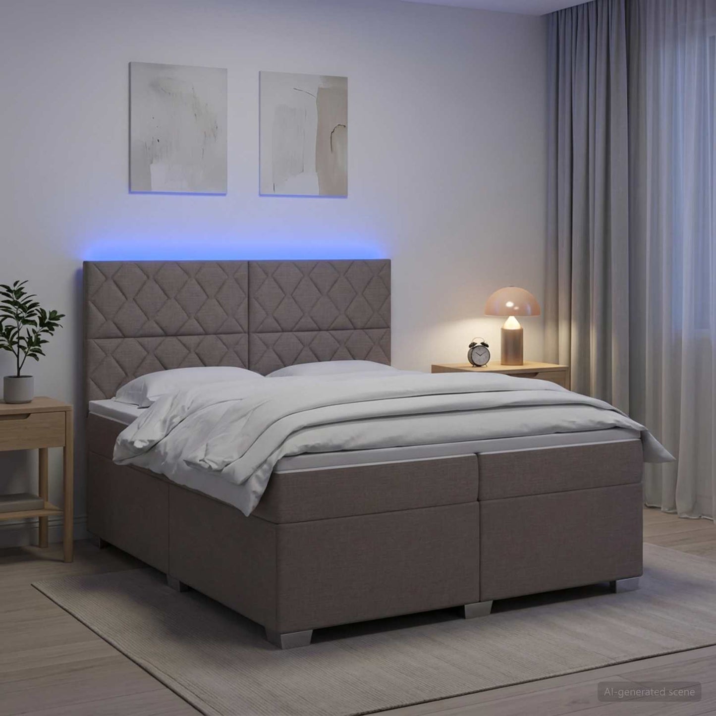 Boxmadras med topmadras Gråbrun 200 x 200 cm Stof