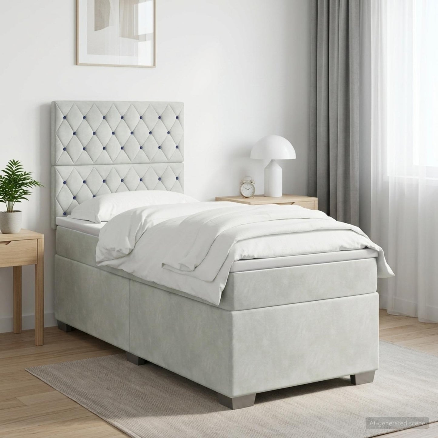 Box Spring Seng med Madras og LED Lysegrå 90 x 190 cm Fløjl