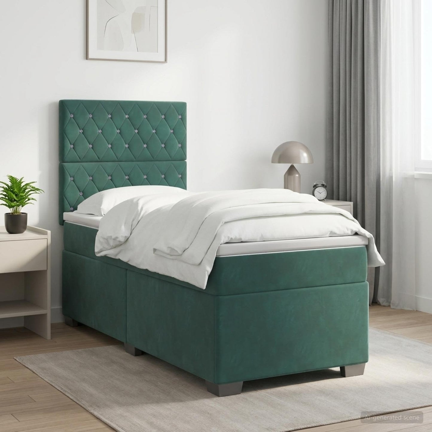 Boxmadras med topmadras Mørkegrøn 90 x 200 cm Fløjl