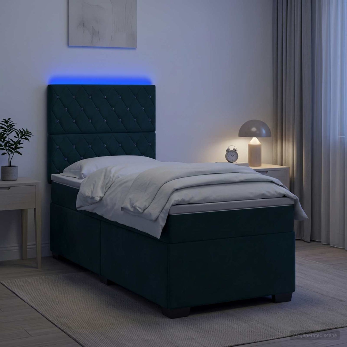 Boxmadras med topmadras Mørkegrøn 90 x 200 cm Fløjl