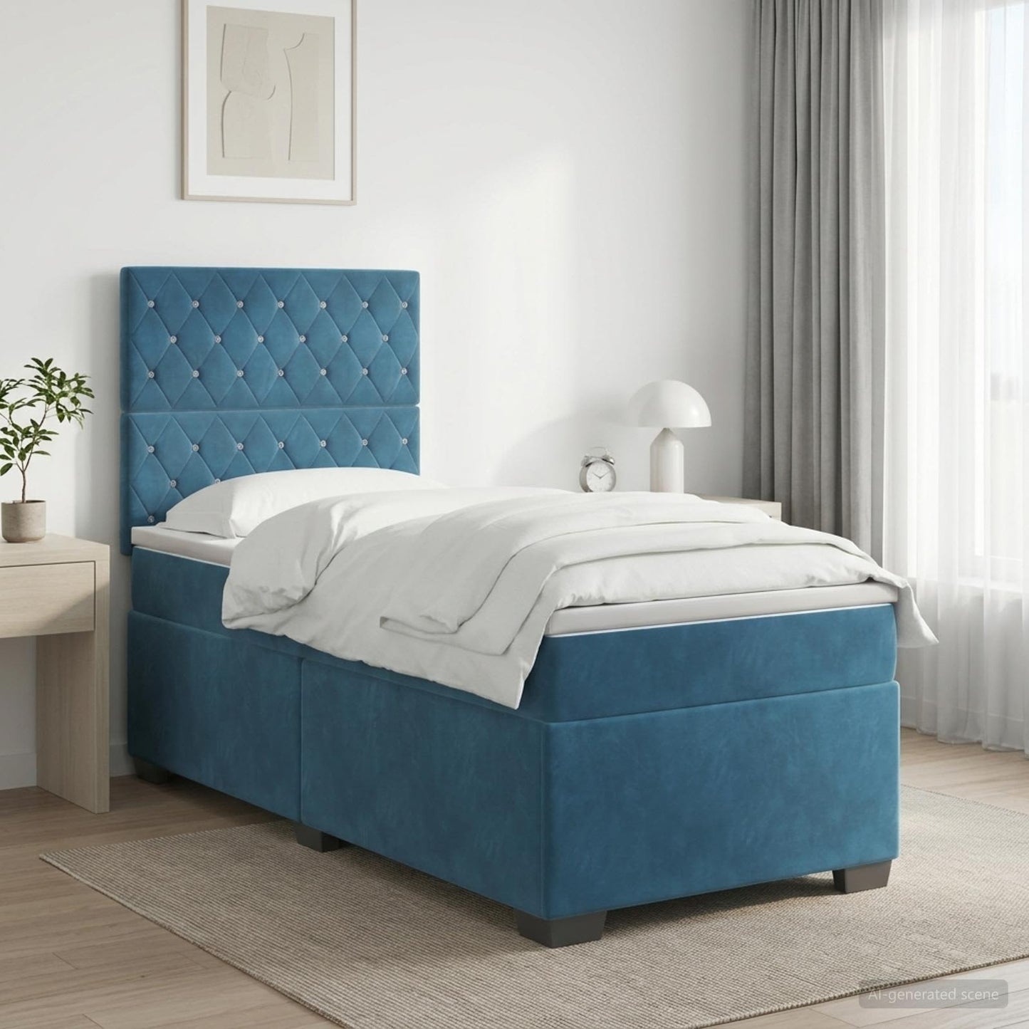 Boxmadras med topmadras med hovedgærde Blå 80 x 200 cm Fløjl