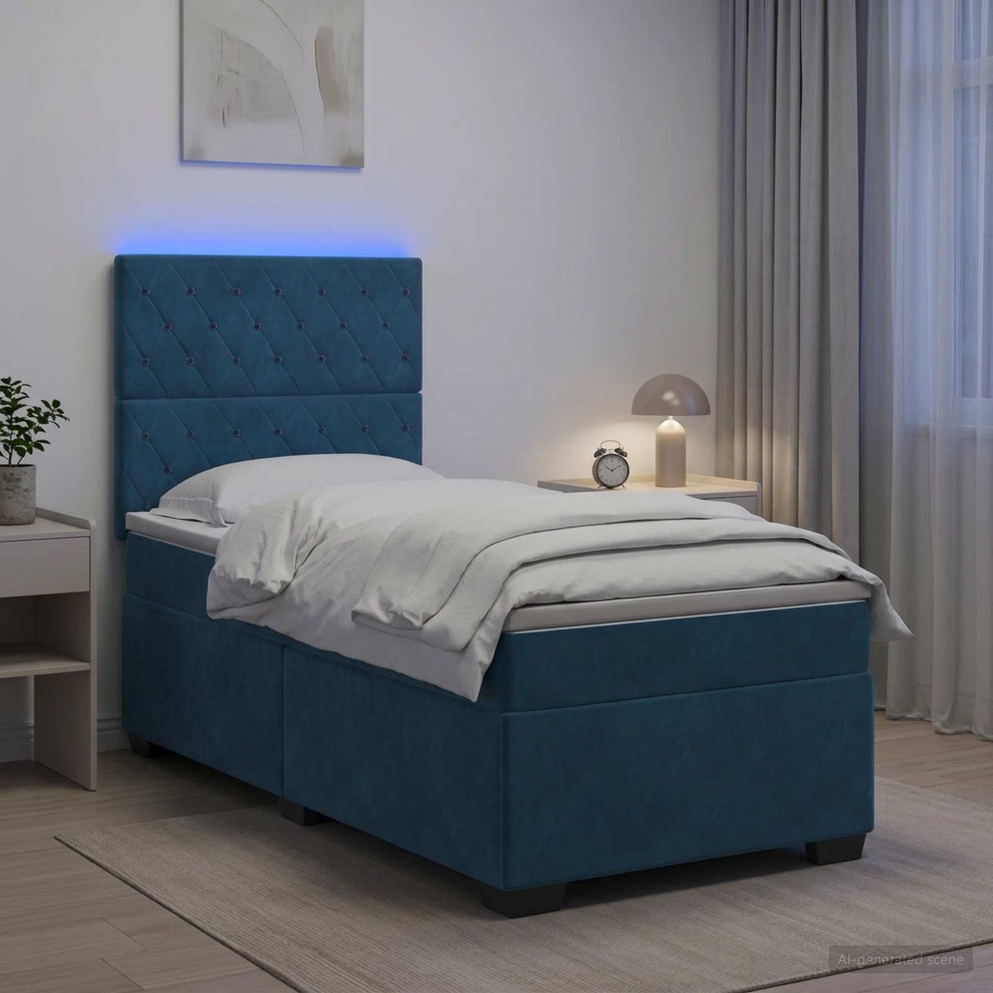 Boxmadras med topmadras med hovedgærde Blå 100 x 200 cm Fløjl